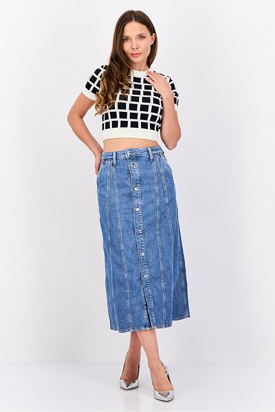 Esprit Women Washed Denim Midi Skirts, Blue