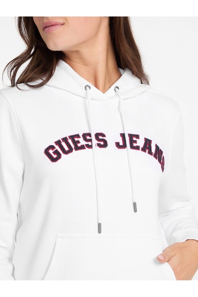 Guess White Motif Jeans Women's Hoodie - Hooded