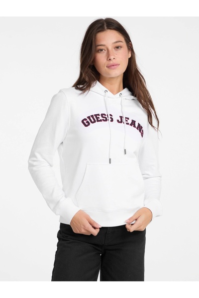 Guess White Motif Jeans Women's Hoodie - Hooded