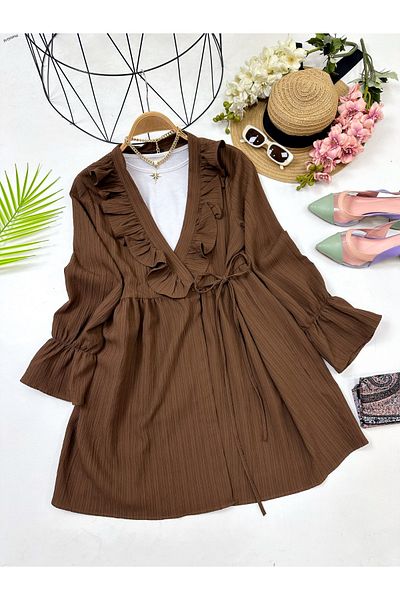 YEDİLALE Frilled Side Tie Loose Tunic [Excluding Inner Wear]