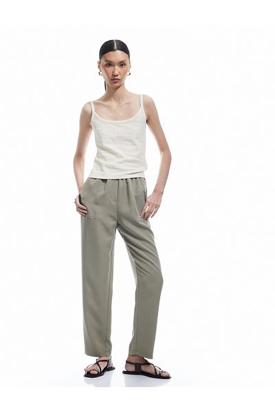 Koton Modal Cupro Fabric High Waist Pocket Carrot Cut Pants