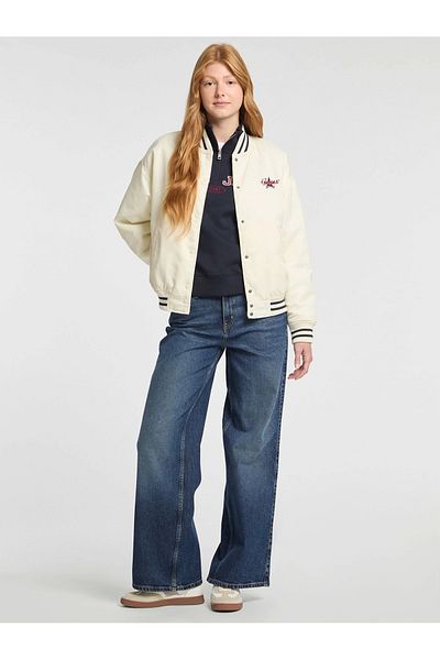 Guess Jeans Women's Varsity Jacket Stripe Detailed Beige Jacket