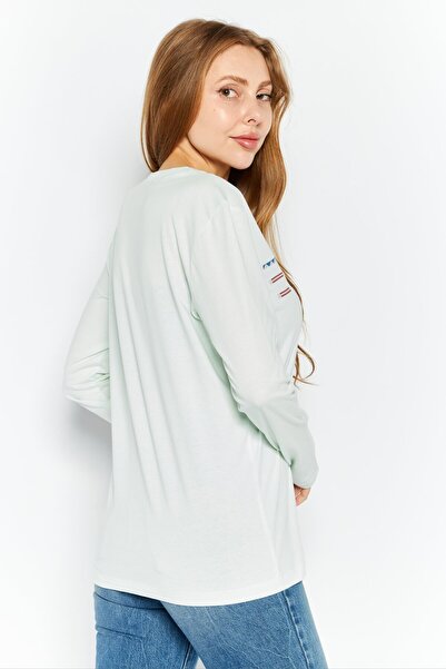 Esprit Women Round Neck Long Sleeves Brand Logo T-Shirt, Light Green