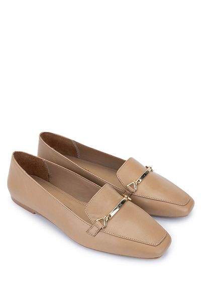 Tamer Tanca Women's Genuine Leather Beige Loafer Shoes
