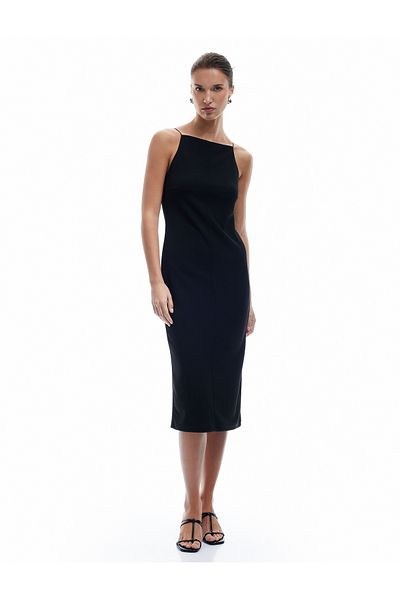 Koton Φόρεμα Slim Fit Crepe Scuba με λεπτό λουράκι με γιακά