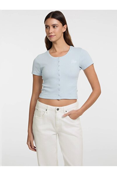 Guess Jeans Dámske svetlomodré tričko s predným zapínaním ka0h1 Guess džínsy