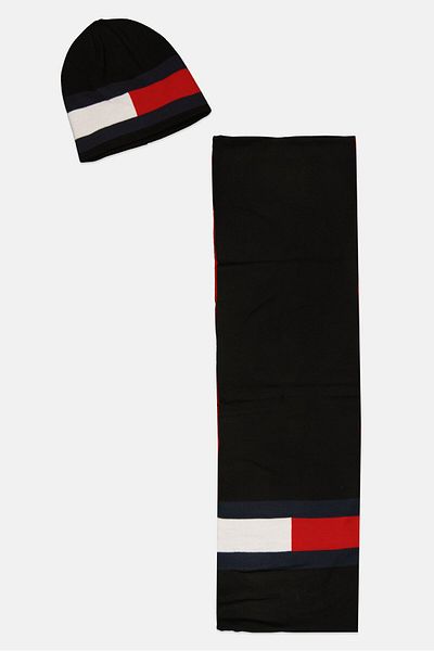 Tommy Hilfiger Men Brand Logo Beanie And Scarf Set, Multi Color