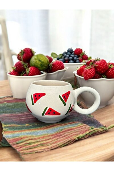 BB TRADE Handmade Watermelon Slice Patterned Ceramic Mug