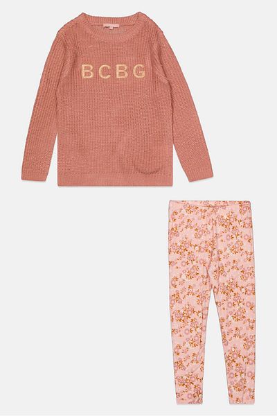 BCBG Girls Toddlers Girl 2 Pcs Brand Logo Sweater And Pants Set, Old Rose