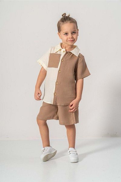 Mnk Baby&Kids Muslin Fabric Cotton Summer Shorts Boy's Suit M00733 Brown