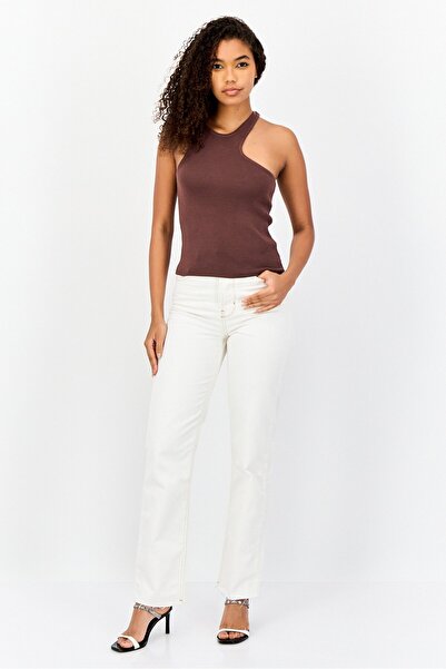 collusion Women Crew Neck Sleeveless Knitted Tank Top, Dark Brown