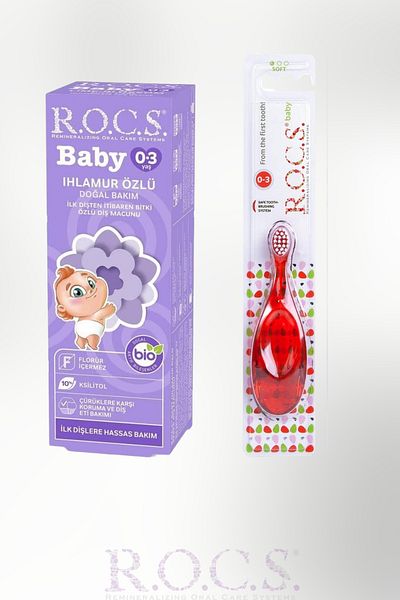 R.O.C.S. Soft Baby Toothbrush 0-3 Years Old Red Linden Extract 35ml Fluoride-Free