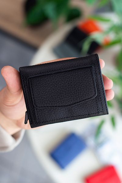 Garbalia Medina Genuine Leather Men's Black Card Holder Wallet with Coin Compartment Mechanism