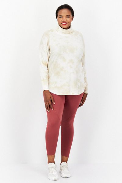 Calvin Klein Women Plus Size Turtle Neck Long Sleeves Tie Dye Top, Beige