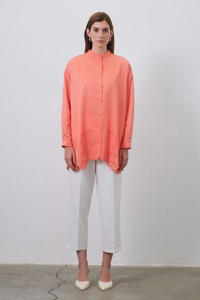 KB STUDIO Laser Cut Tina Embroidered Shirt - Apricot