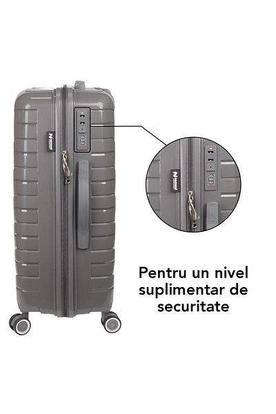 OEM StowAway Small Trolley S Grey, 4 Double 360 ​​Removable Wheels, PP, Combination Lock, 37x20x48cm