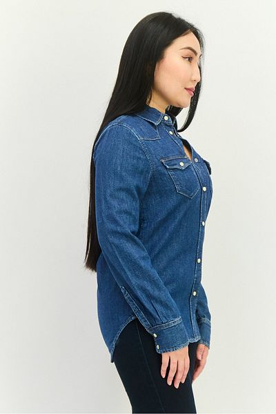 Gant Women Spread Collar Long Sleeves Washed Shirt, Blue