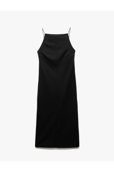 Koton Slim Fit Crepe Scuba Fabric Šaty s tenkým popruhem a výstřihem