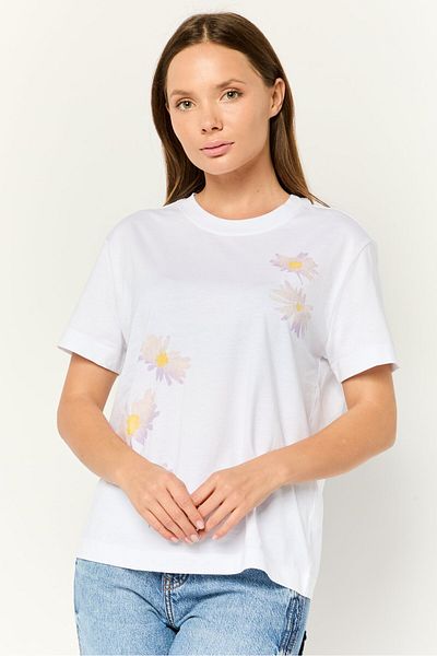 Esprit Women Crew Neck Short Sleeves Floral T-shirt, White