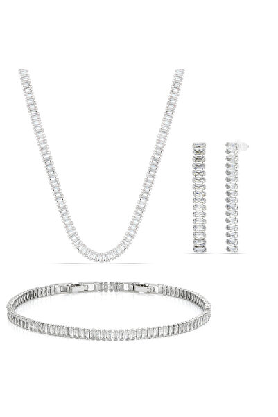 Forentina Gümüş Kaplama Baget Kolye Küpe Bileklik Kombin Set Ps3451