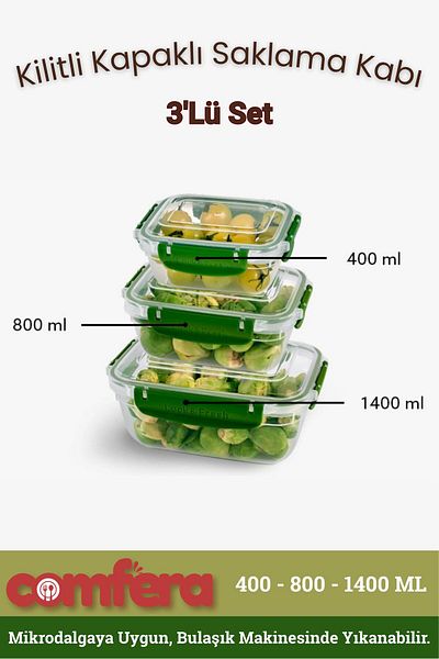 BAGER MARKET Leak Proof Rectangular Storage Container Erzak Dowry Set 3-4-1400ml