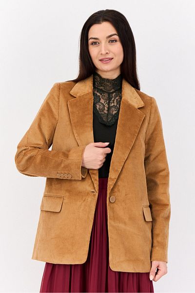 Esprit Women Regular Fit Corduroy Semi-formal Blazer, Brown