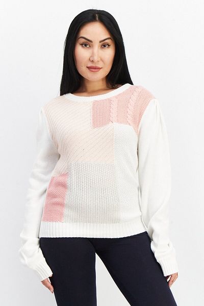 BB Dakota by Steve Madden Women Crew Neck Colorblock Sweater, White/pink