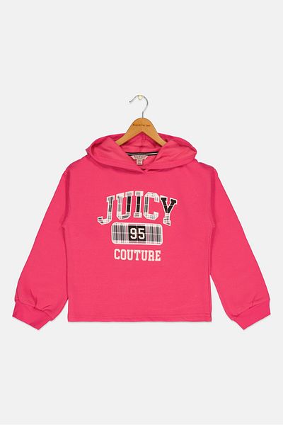 Juicy Couture Kids Girl Hooded Graphic Print Fleece Sweatshirt, Fuchsia
