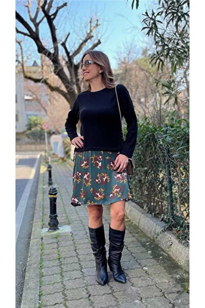 BEBE PLUS Saten Etekli Triko Elbise