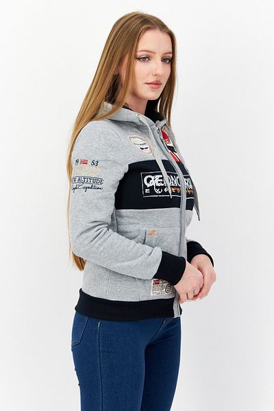 Geographical Norway Women Embroidered Hooded Sweatshirt, Grey