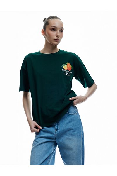 Koton Tricou oversize din bumbac cu mânecă scurtă, cu decolteu, portocaliu