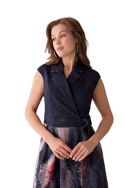 Moda Amore Rochie de denim pentru femei de lungime midi din șifon 038