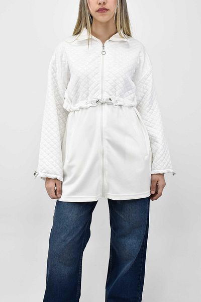 birizmoda Quilted Detailed Zippered Tunic - Ecru