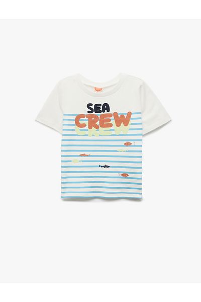 Koton Crew Neck Printed Cotton Short Sleeve T-Shirt