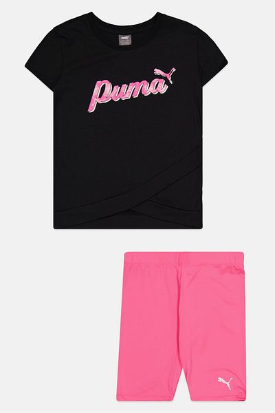 Puma Kid Girl 2 Pieces Graphic Print Top And Bottom Set, Black/pink