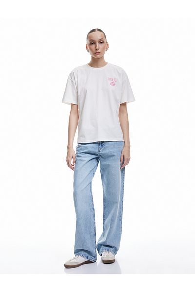 Koton Short Sleeve Crew Neck Cotton Back Printed Oversize T-Shirt
