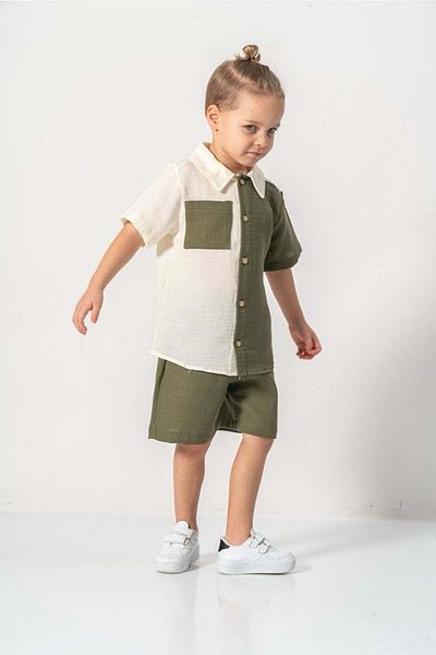Mnk Baby&Kids Muslin Fabric Cotton Summer Shorts Boy's Suit M00733 Green