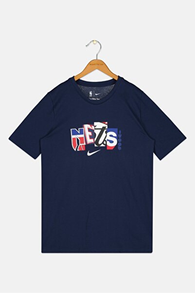 NBA تي شيرت كرة السلة دراي فت بأكمام قصيرة للأولاد، أزرق داكن
