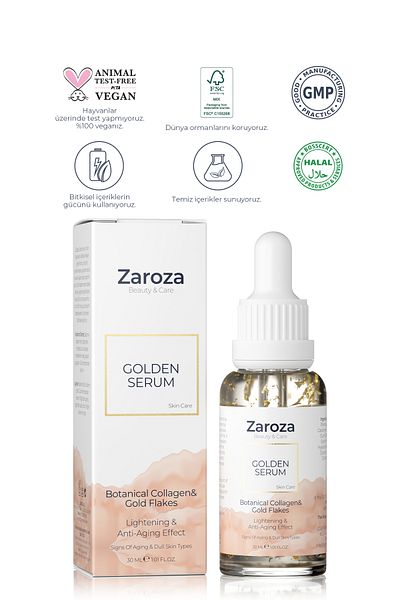 ZAROZA Gold Serum - 24 Gauge - Anti-Aging (24K Gold Leaves Serum) - 30 ml