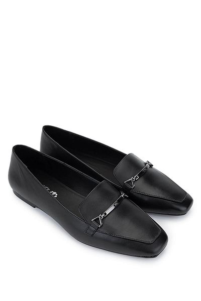 Tamer Tanca Women's Genuine Leather Black Leather Loafer Shoes