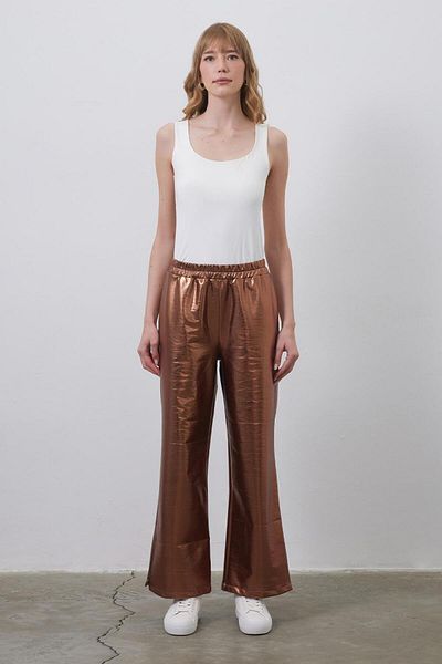 KB STUDIO Shiny Printed Loose Lycra Rose Trousers