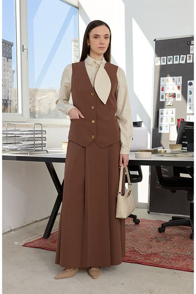 Fatma Atasoy Double Chocolate Brown Midi Vest