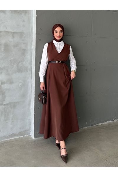 ENSA TESETTUR Καφέ Gilet με ζώνη Hira