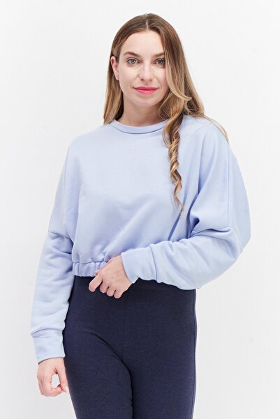 Miss Selfridge سويت شيرت نسائي قصير بياقة دائرية، أزرق سماوي