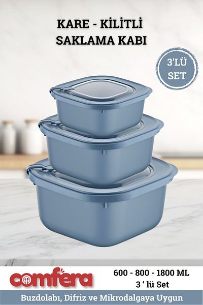 BAGER MARKET Set of 3 Microwave Compatible Storage Containers, Leakproof Food Container with Air Lock
