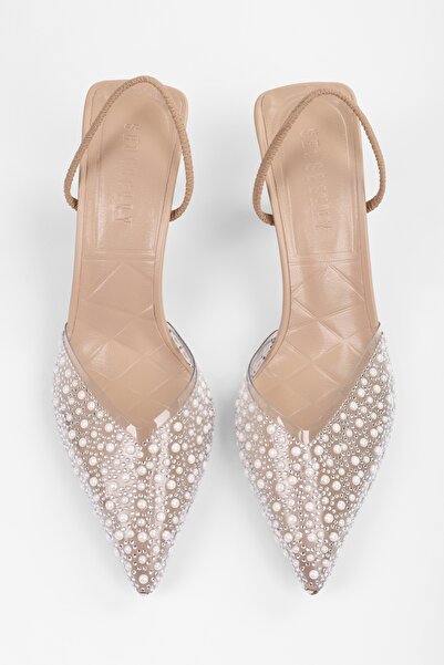 Shoeberry Perleťově tělové dámské transparentní jehlové podpatky