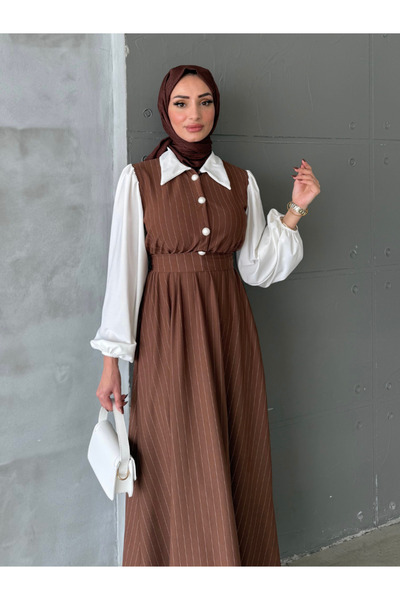 ENSA TESETTUR Πουκάμισο Φόρεμα - Ριγέ Καφέ Γλυκά