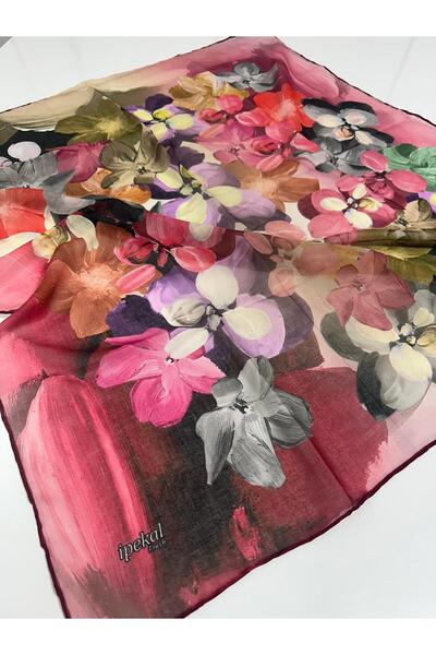 İpekal Fresh Soft Pamuk Eşarp - 05080 90 x 90 27 Бордо - Сірий