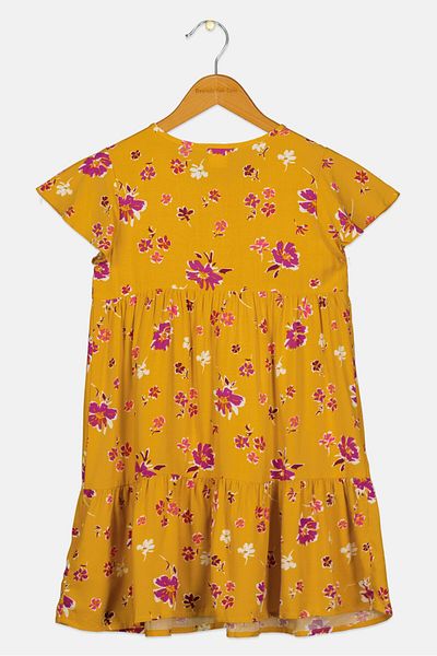 GAP Kids Girl Floral Print Dress, Mustard