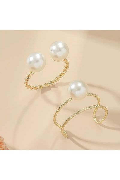 Ayzen 2 Adjustable Pearl Rings (Color Silver)